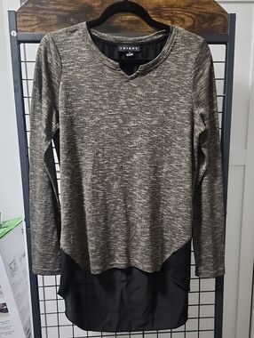 Tribal Olive Heather Long Sleeve Top with Black Chiffon Layer